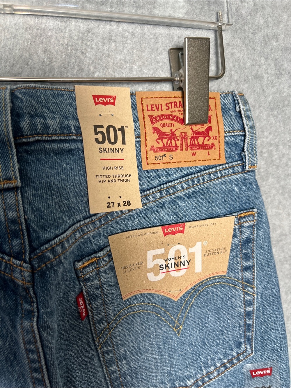Levi’s 501 Skinny Women’s Jeans 27x28 High Rise Distressed Raw Hem NWT - Picture 6 of 7